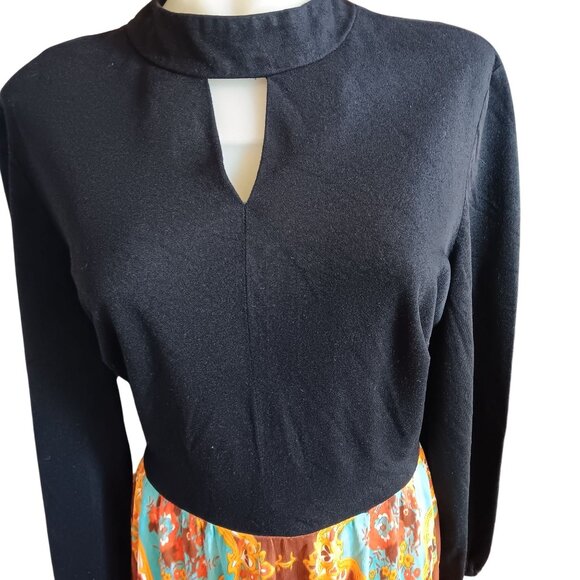 Vintage 12 Maxi Dress 1970's Floral Diamond Pattern Keyhole Neckline Acetate - Picture 2 of 7